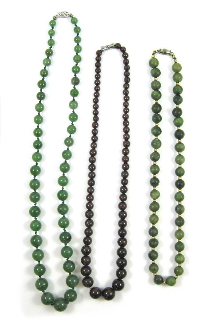 Appraisal: THREE COLORED BEAD NECKLACES including an - inch necklace with