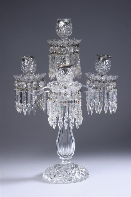 Appraisal: CUT CRYSTAL FOUR-LIGHT CENTERPIECE CANDELABRUM Late th-early th century Suspending