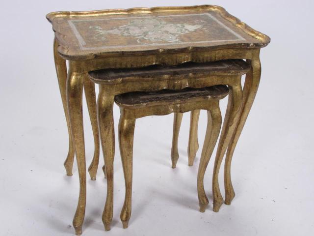 Appraisal: Set of three Italian gold decorated nesting tables circa 's