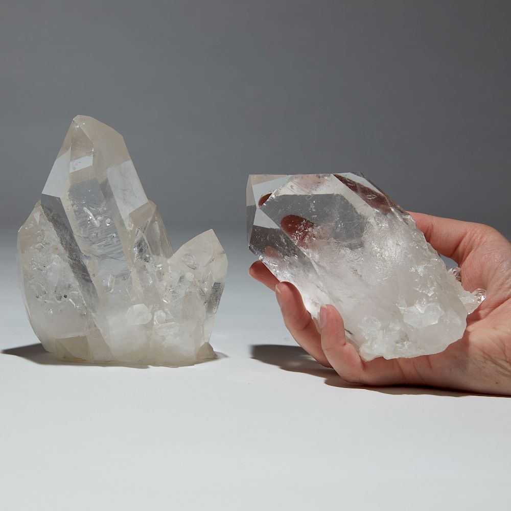 Appraisal: Quartz Crystal Scepters with Associated Points Two quartz crystal scepters