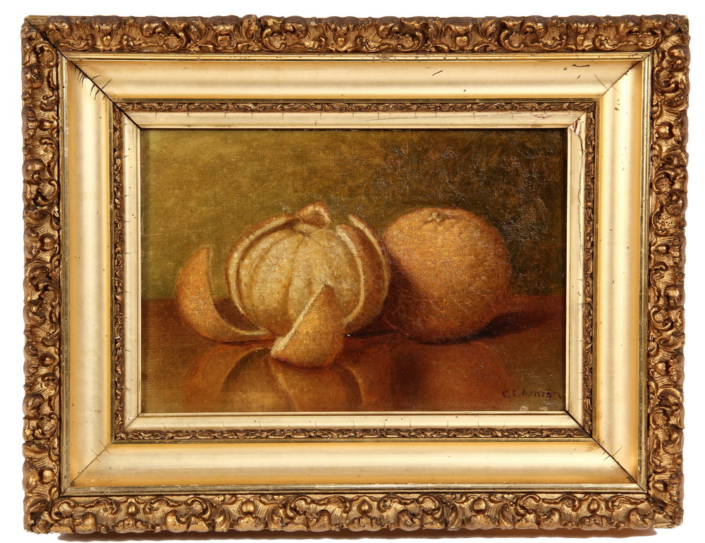 Appraisal: OIL ON CANVAS - Still Life with Peeled Orange signed