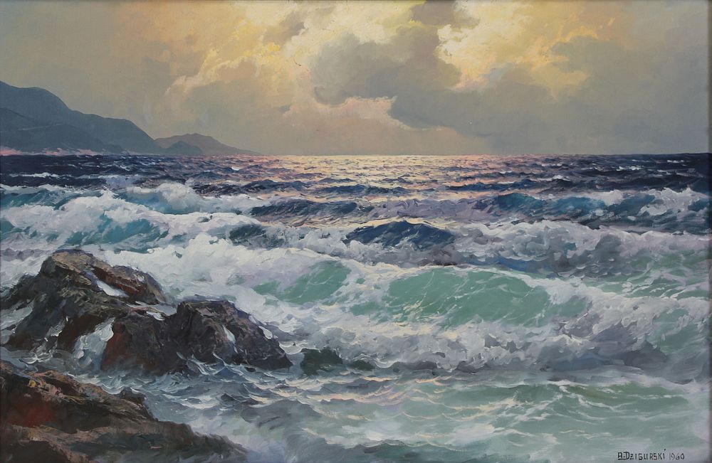 Appraisal: ALEXANDER DZIGURSKI AMERICAN - Oil on canvas Seascape Signed and