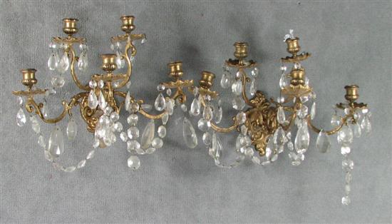 Appraisal: Pair of Gilt Brass Rococo Style Five-Branch Wall Candelabra th