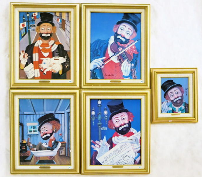 Appraisal: RED SKELTON FIVE COLOR PRINTS ON CANVAS American born Clowns