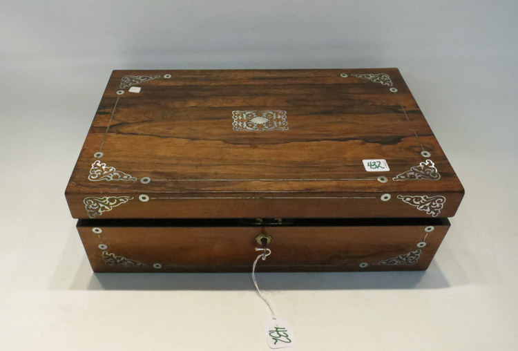 Appraisal: VICTORIAN HARDWOOD LAP DESK with abalone inlay decorated exterior and