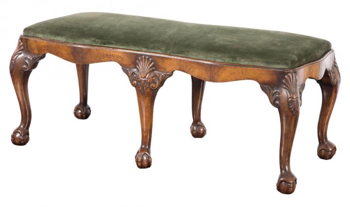 Appraisal: George II Style Mahogany Bench The upholstered seat raised on