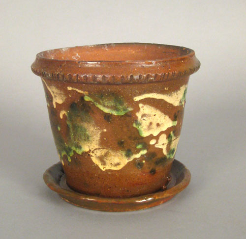 Appraisal: Virginia redware flower pot th c with yellow and green