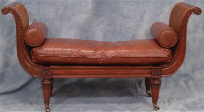 Appraisal: Mahogany Regency style window bench caned ends and seat leather