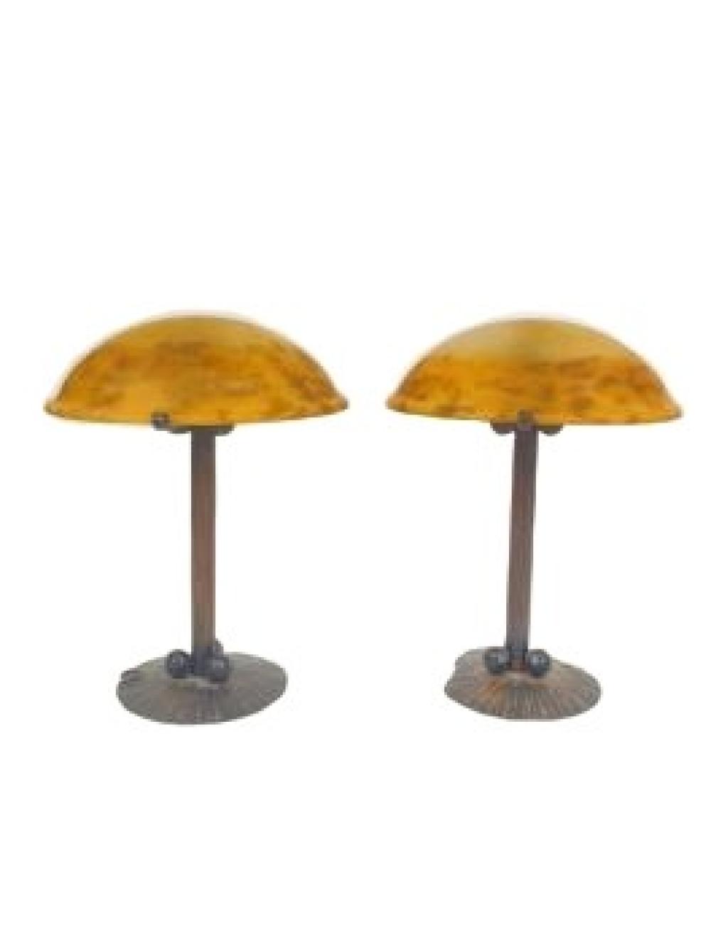 Appraisal: PAIR OF FRENCH ART DECO TABLE LAMPS WITH WROUGHT IRON