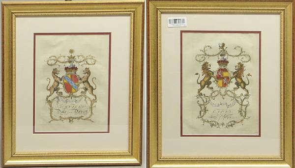 Appraisal: A set of eight English framed hand colored heraldic prints