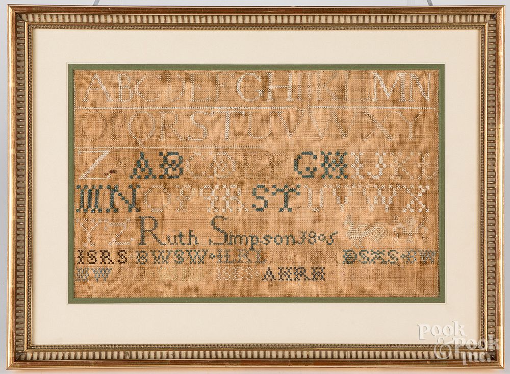 Appraisal: Bucks County Pennsylvania silk on linen sampler Bucks County Pennsylvania