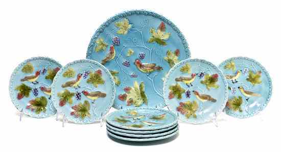 Appraisal: A Majolica Dessert Service comprising eight plates and a cake