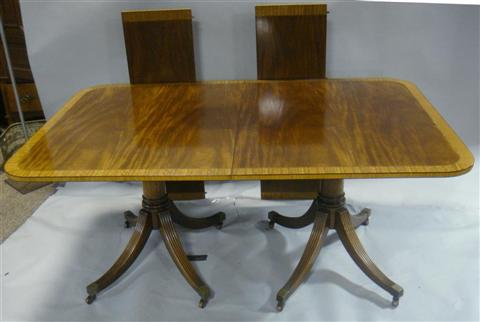 Appraisal: FEDERAL STYLE BANDED MAHOGANY DOUBLE PEDESTAL MAHOGANY TABLE including inch