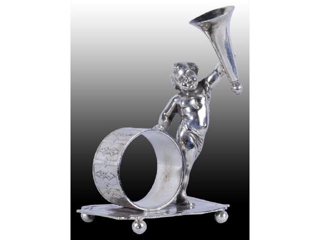 Appraisal: Tall Draped Cherub Figural Napkin Ring Description Cherub holds a