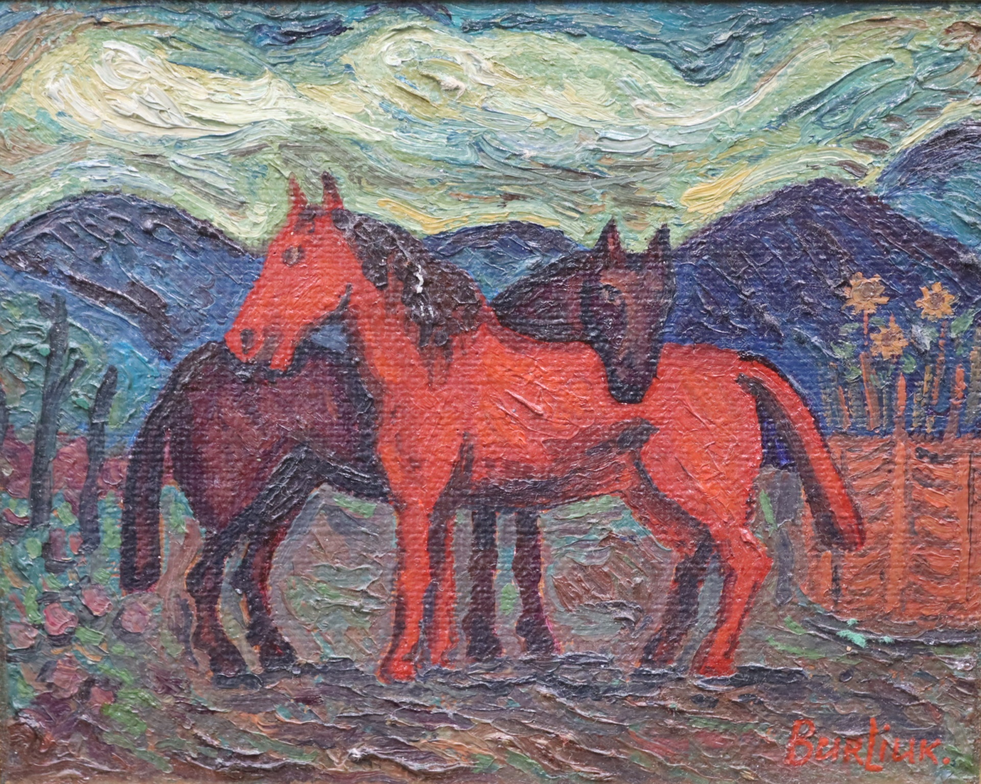 Appraisal: DAVID DAVIDOVICH BURLIUK RUSSIAN - Oil on canvas Red Horses