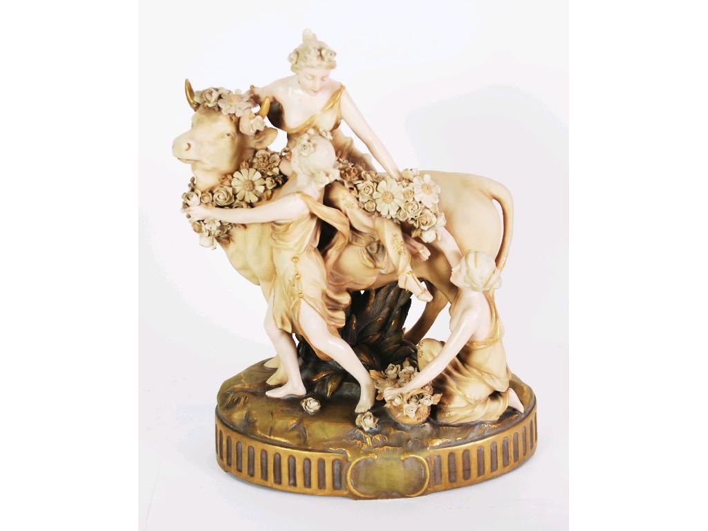 Appraisal: EARLY 's ERNST WAHLISS TURN-AUSTRIA PORCELAIN MODEL OF THREE SCANTILY