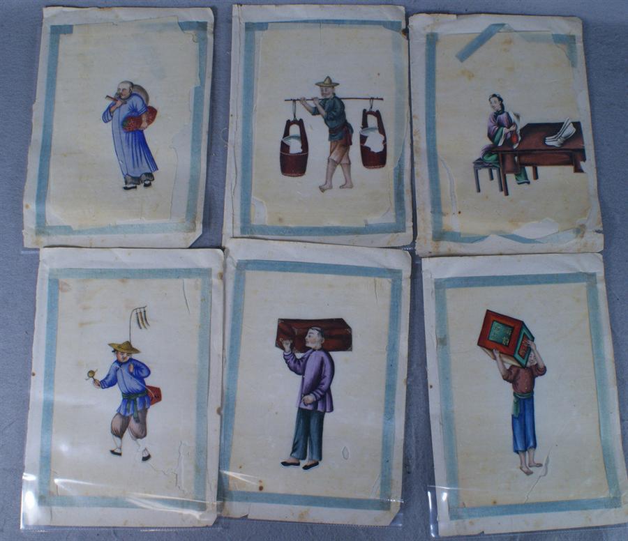 Appraisal: paintings on silk depicting people performing various tasks some losses