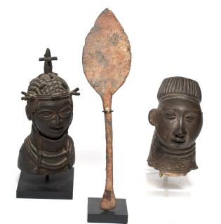 Appraisal: African Benin Heads Antique Spear Point West African tribal art