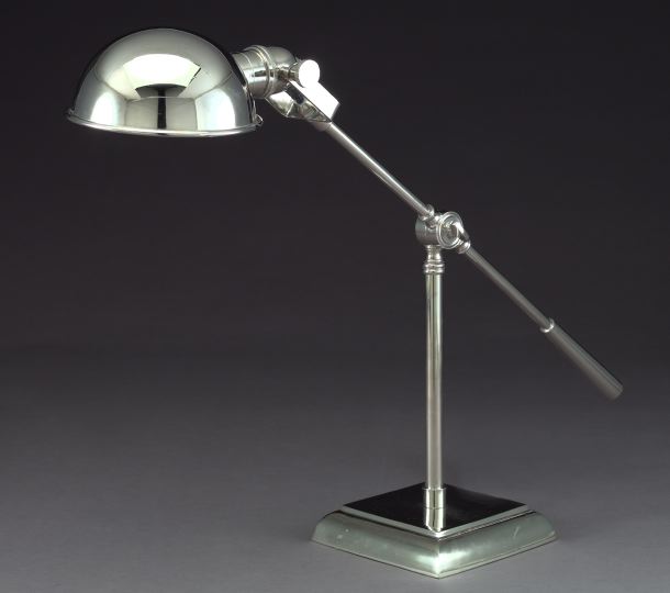 Appraisal: French Weighted and Cantilevered Chromium Draftsman's Desk Lamp the square