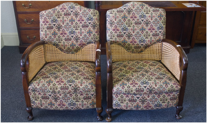 Appraisal: Bergere Armchairs With Upholstered Backrests And Seats