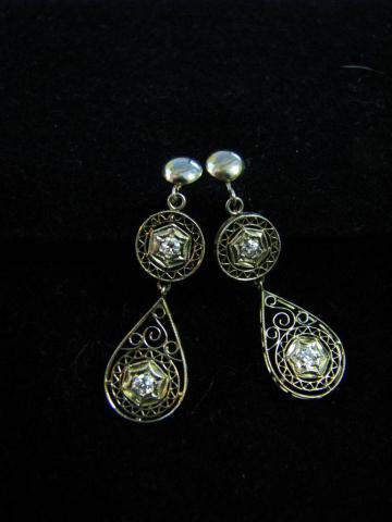 Appraisal: Pair of K white gold filigree dangle earrings with two