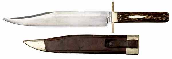 Appraisal: English Bowie Knife by Joseph Rodgers '' clipped-point blade Stag