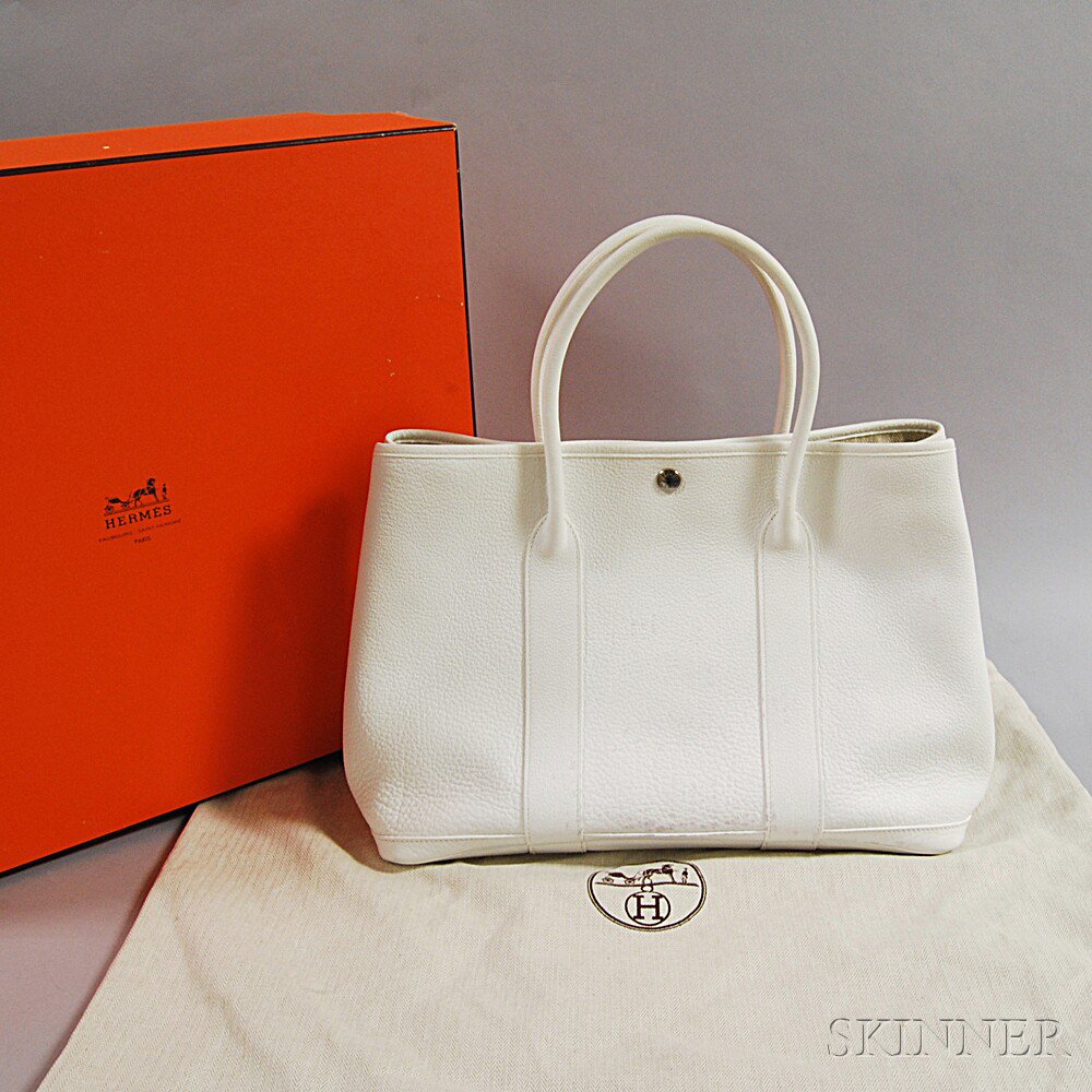 Appraisal: Hermes White Leather Garden Party Tote Bag medium-sized stamped to