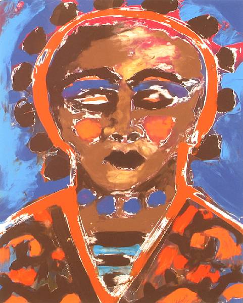 Appraisal: Patssi Valdez Untitled Portrait of a Woman Monoprint in colors