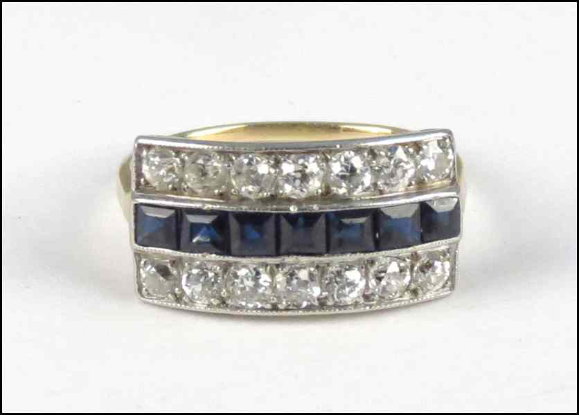 Appraisal: VICTORIAN DIAMOND AND SAPPHIRE RING Comprised of Old European cut