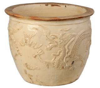 Appraisal: Chinese Dragon Planter th century cream color glazed monumental planter