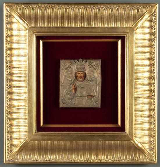 Appraisal: th century Russian icon of a saint egg tempera on