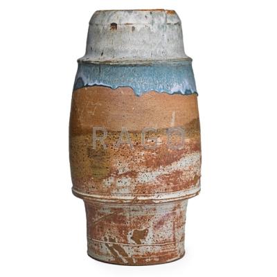 Appraisal: ROBERT TURNER - Early massive barrel-shaped glazed stoneware vase Alfred