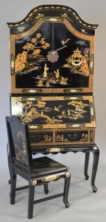 Appraisal: Chinoiserie decorative secretary desk and chair ht in wd in