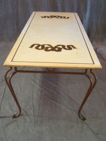 Appraisal: Marbletop and metal base Midcentury table with inlaid marble iron