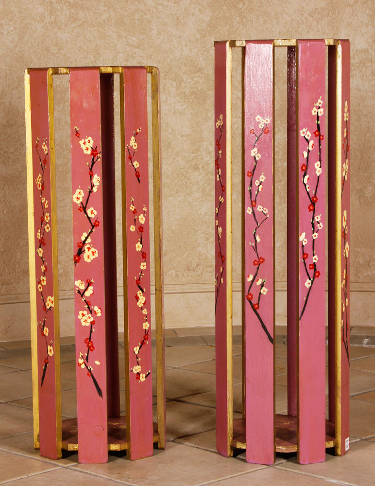 Appraisal: - Pair of Slated Side Tables Pair of slated side