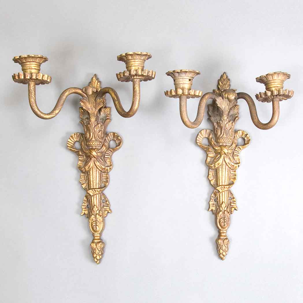 Appraisal: Pair of Louis XVI Style Gilt-Bronze Two-Light Sconces Height inches