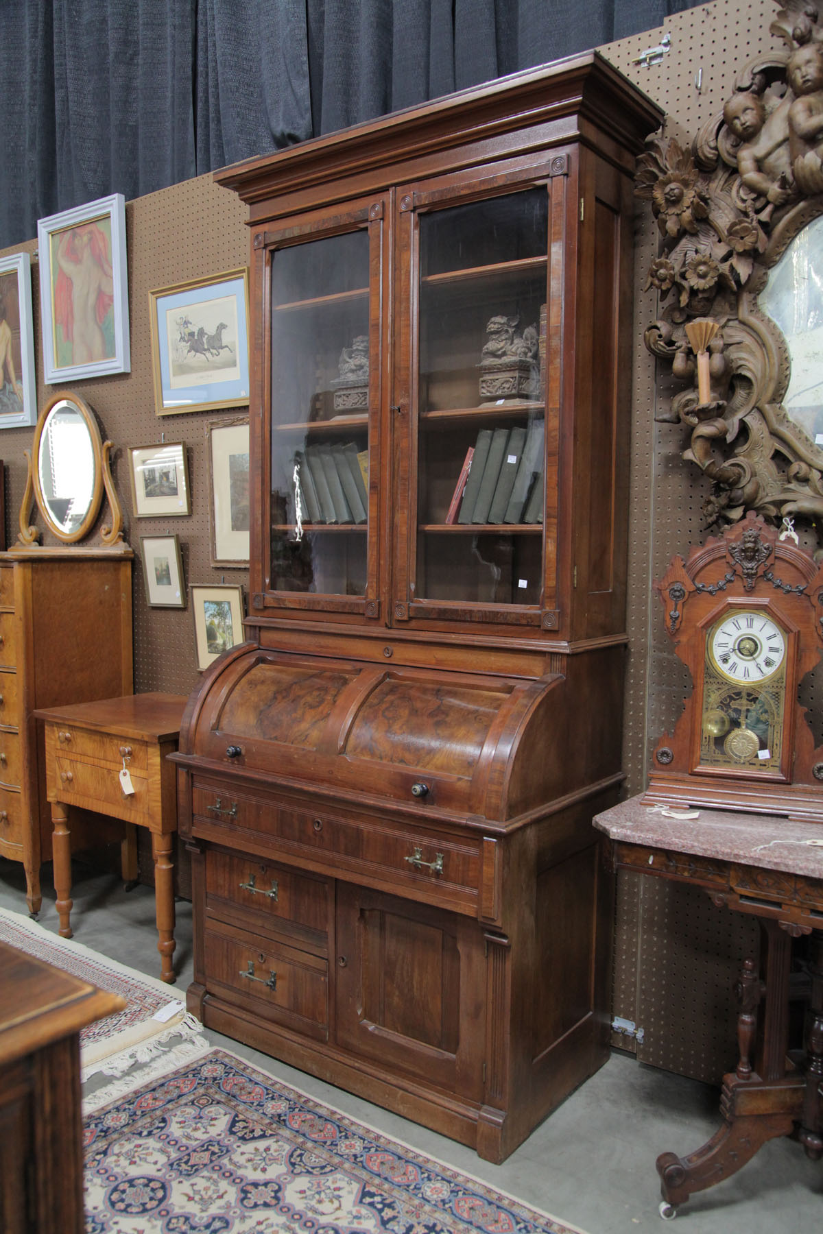 Appraisal: VICTORIAN SECRETARY BOOKCASE American early th century walnut with burlwood