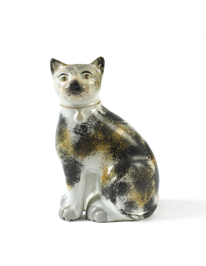 Appraisal: ENGLISH CERAMIC GLAZED AND SPONGE DECORATED SEATED CAT PROBABLY STAFFORDSHIRE