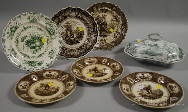 Appraisal: Seven Pieces of English Transfer-decorated Staffordshire Tableware including teal and