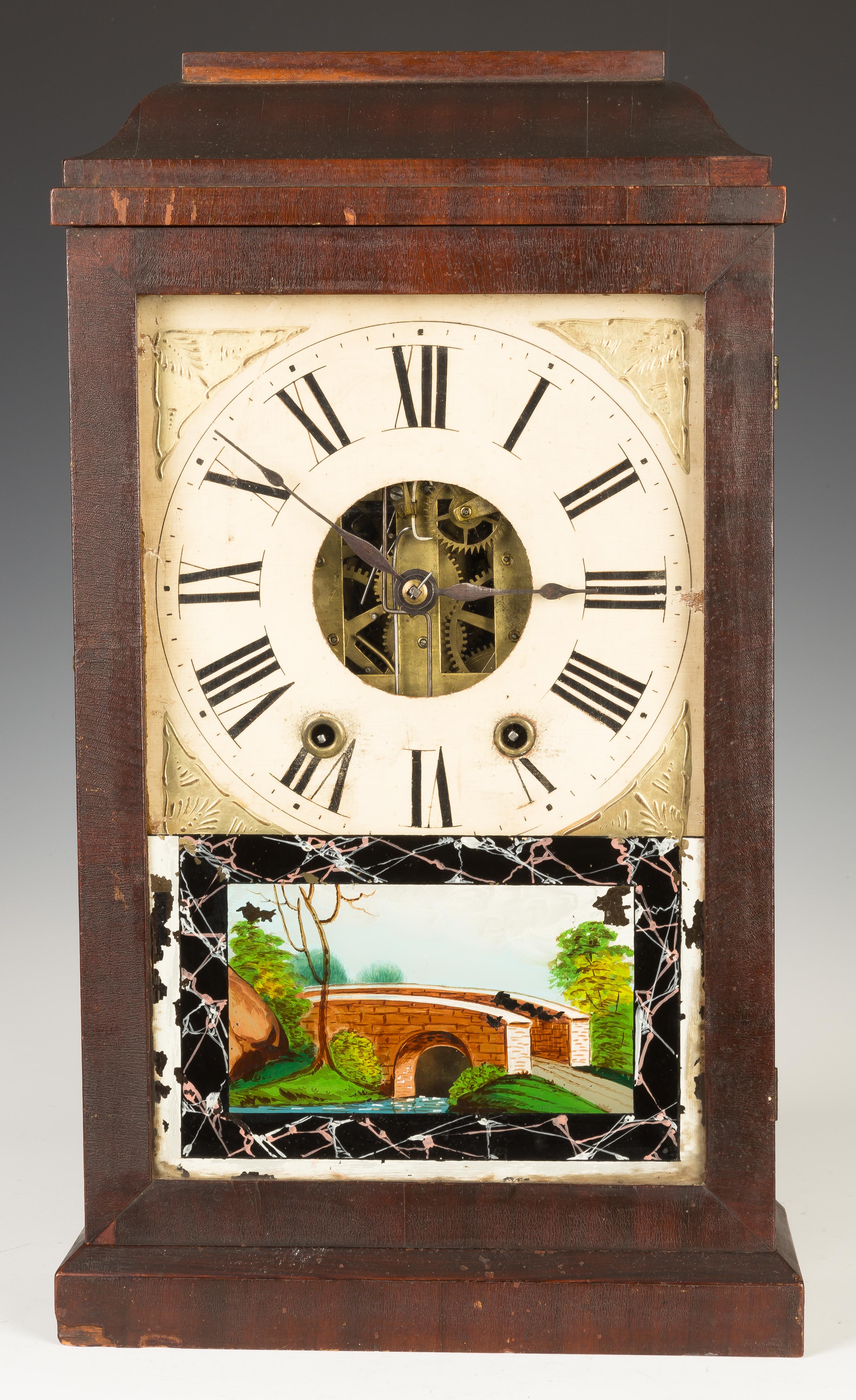 Appraisal: Shelf Clock Mahogany case original finish Original painted wood dial