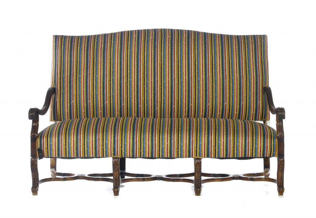 Appraisal: A FRENCH WALNUT SETTEE UPHOLSTERED IN PAUL SMITH STRIPED FABRIC