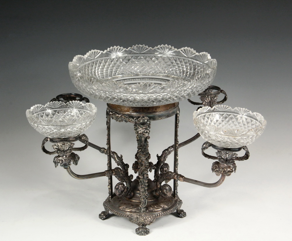 Appraisal: SILVER PLATE AND CRYSTAL EPERGNE - Late th c unmarked