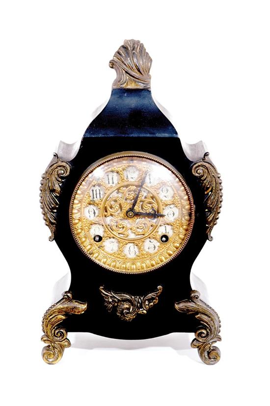 Appraisal: Ansonia ormolu-mounted cast-iron mantel clock circa case in the French