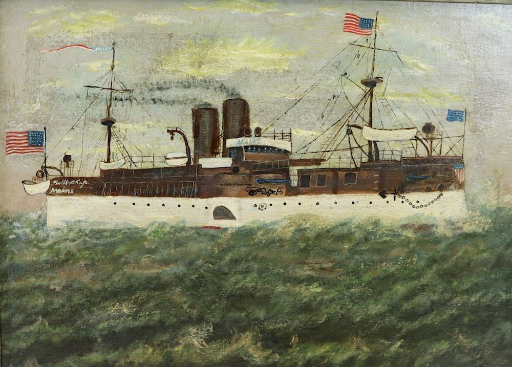 Appraisal: Merle Harvey Oil On Board Battleship Maine Signed Oil On