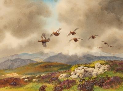 Appraisal: Robert W Milliken - A Covey of Grouse signed watercolour