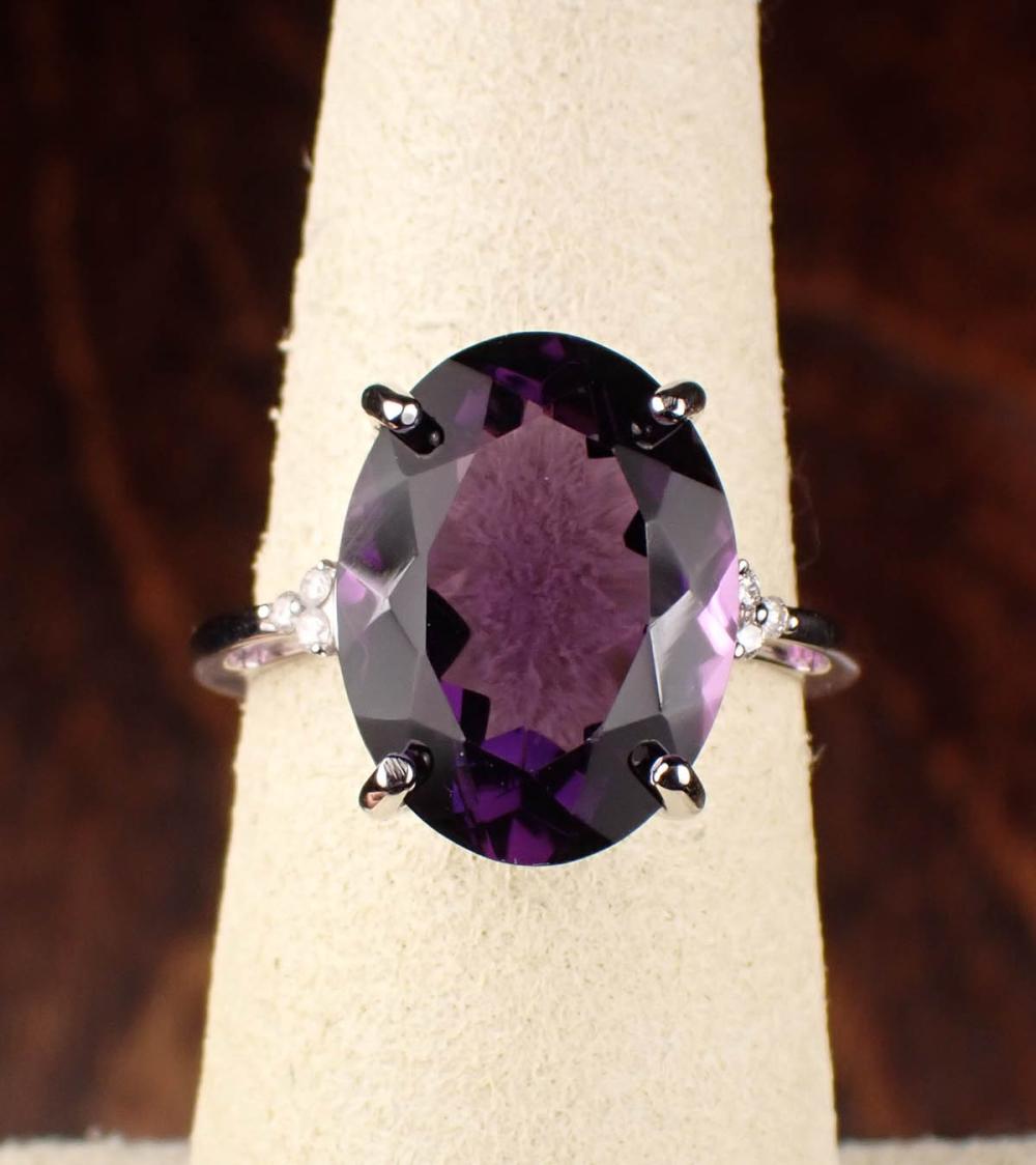 Appraisal: AMETHYST DIAMOND AND FOURTEEN KARAT GOLD RING The white gold