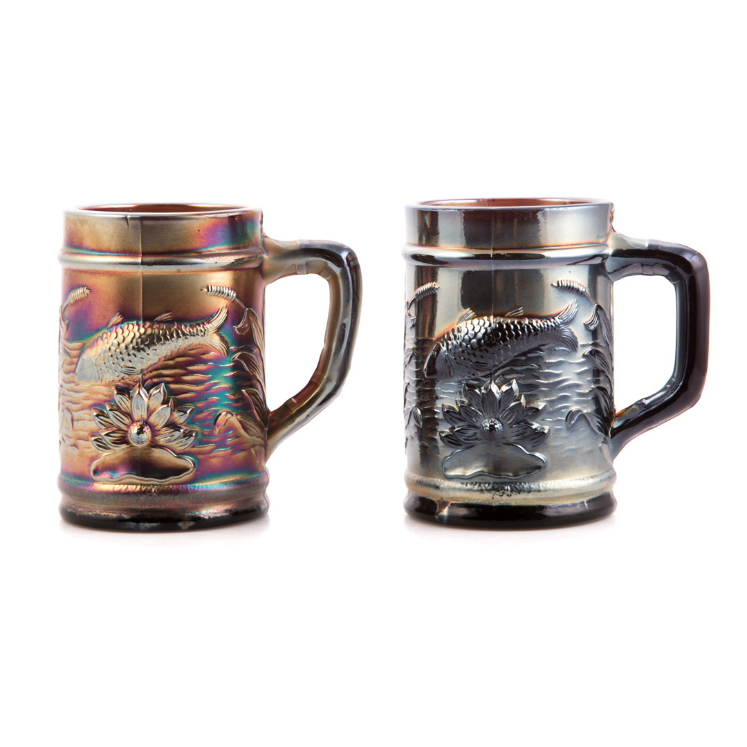 Appraisal: Two American iridescent amethyst glass mugs first quarter- th century