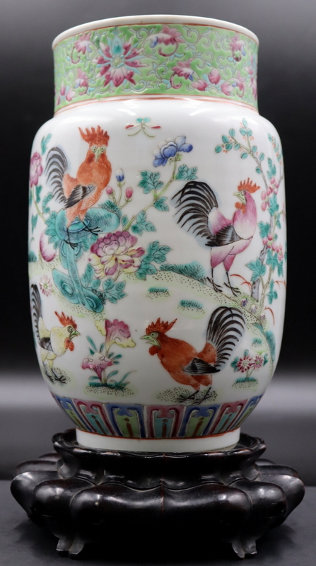 Appraisal: CHINESE FAMILLE ROSE ROOSTER VASE QING DYNASTY Chinese Famille Rose