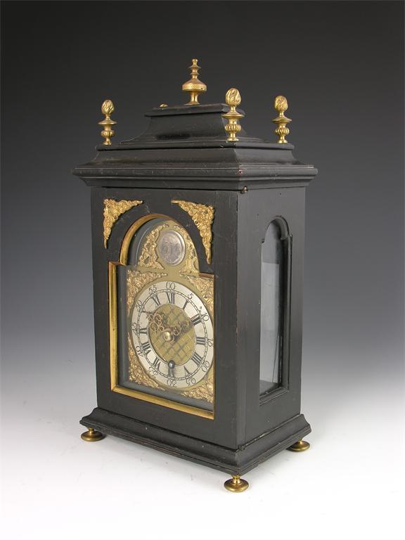 Appraisal: A continental ebonised verge striking bracket clock