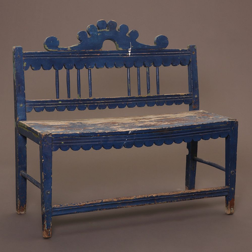 Appraisal: New Mexico Blue Painted Bench ca New Mexico Blue Painted